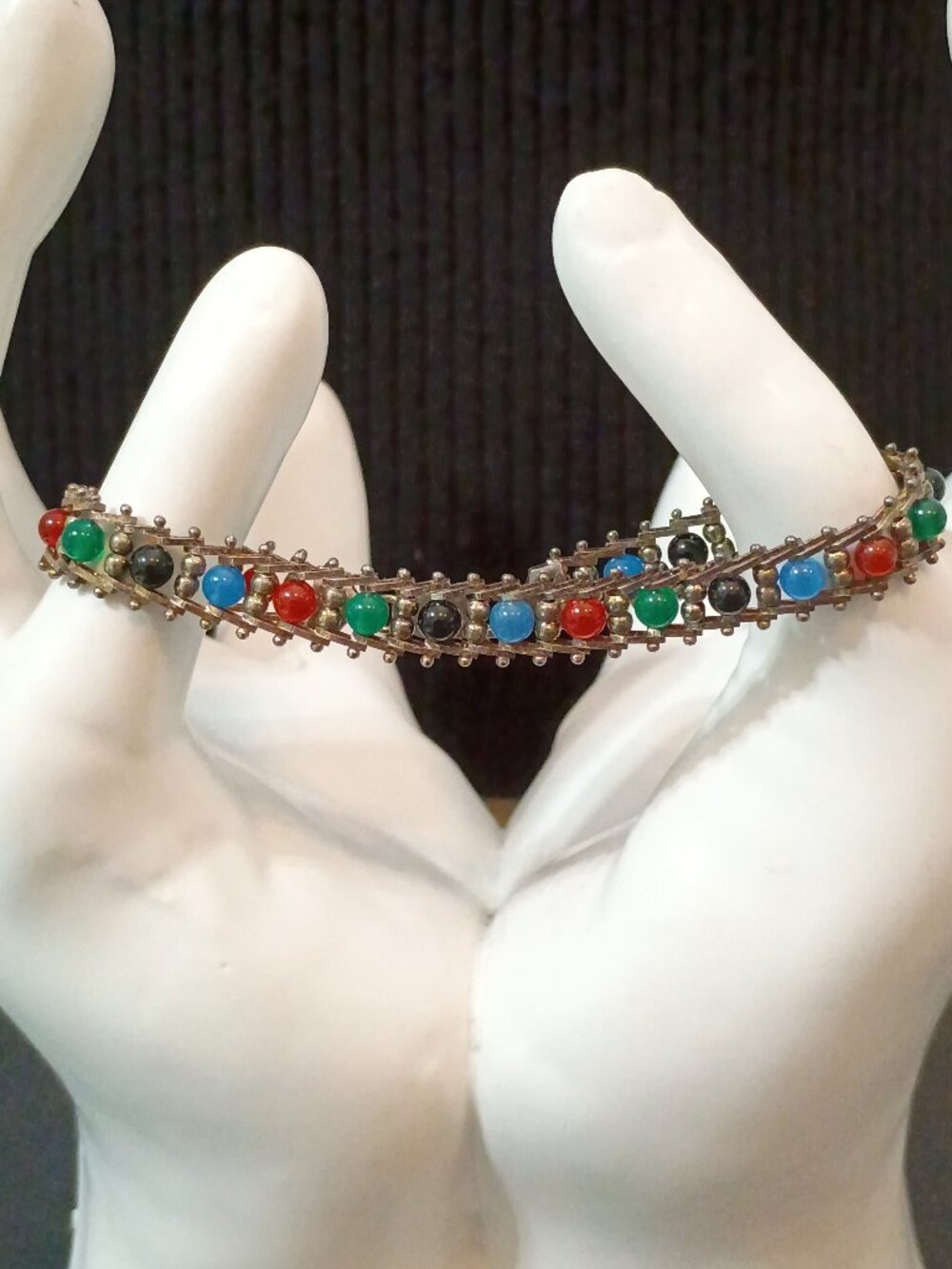 Milor Italy 925 Sterling Silver Multi Color Jade Bead Riccio Bracelet 7.75"